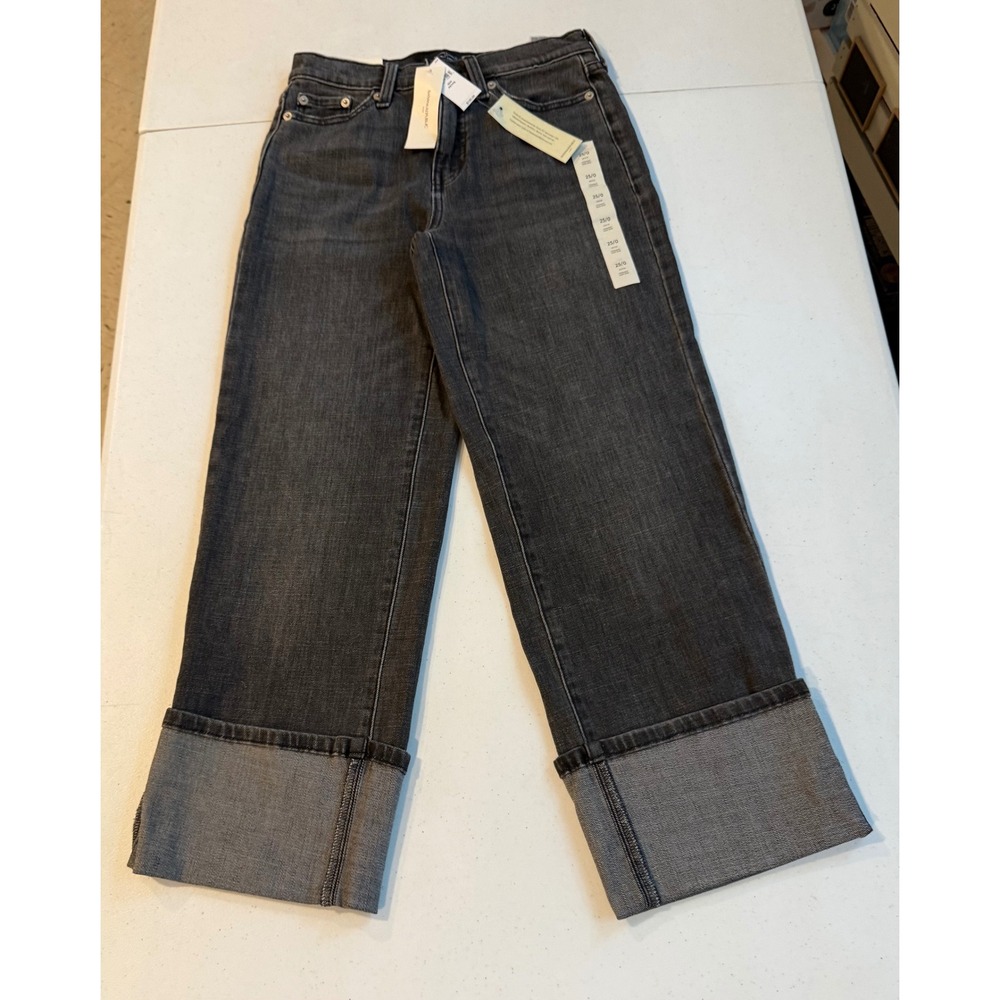 Banana Republic Straight Ankle Jeans 25/0 Petite Grey High Rise Cuffed Denim